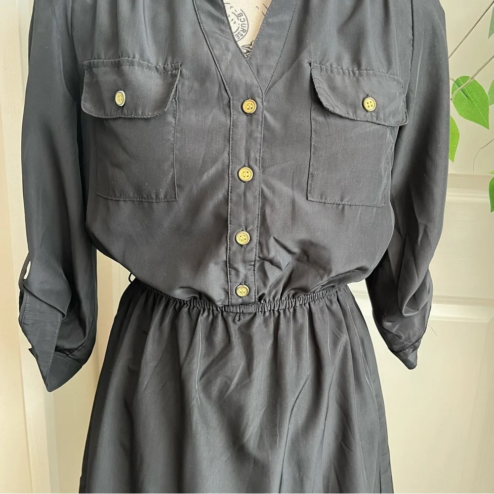 Charlotte Russe Button-Front Shirt Mini Dress Black Sz S